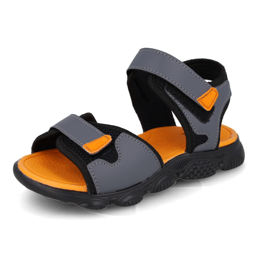 Papete infantil masculino Funfeet cinza vista frontal oposta mostrando detalhes das tiras